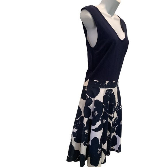 MIUSOL CLASSIC SLEEVELESS  NAVY BLUE AND WHITE FLORAL DRESS S - Picture 5 of 10